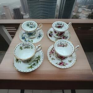 Royal Albert Flower of the Month Cup & Saucer Lot Of 4 January,March, June,July